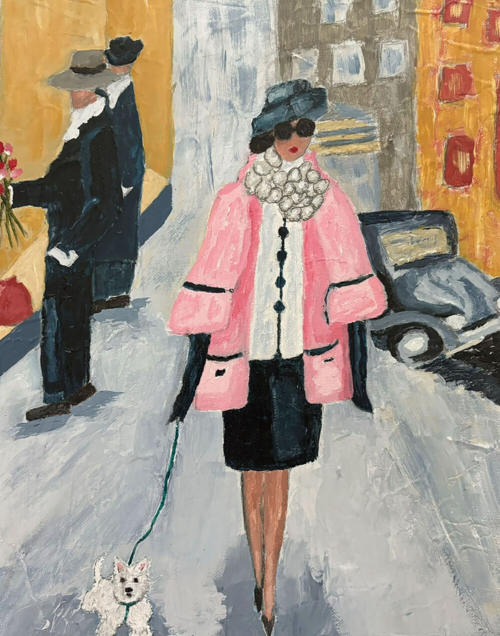 0020 Woman Walking Dog Bailey 18x14” giclée on canvas Brenda Breck Art | Original Art painted on Canvas and Giclées | 0020 Woman Walking Dog Bailey 18x14” giclée on canvas