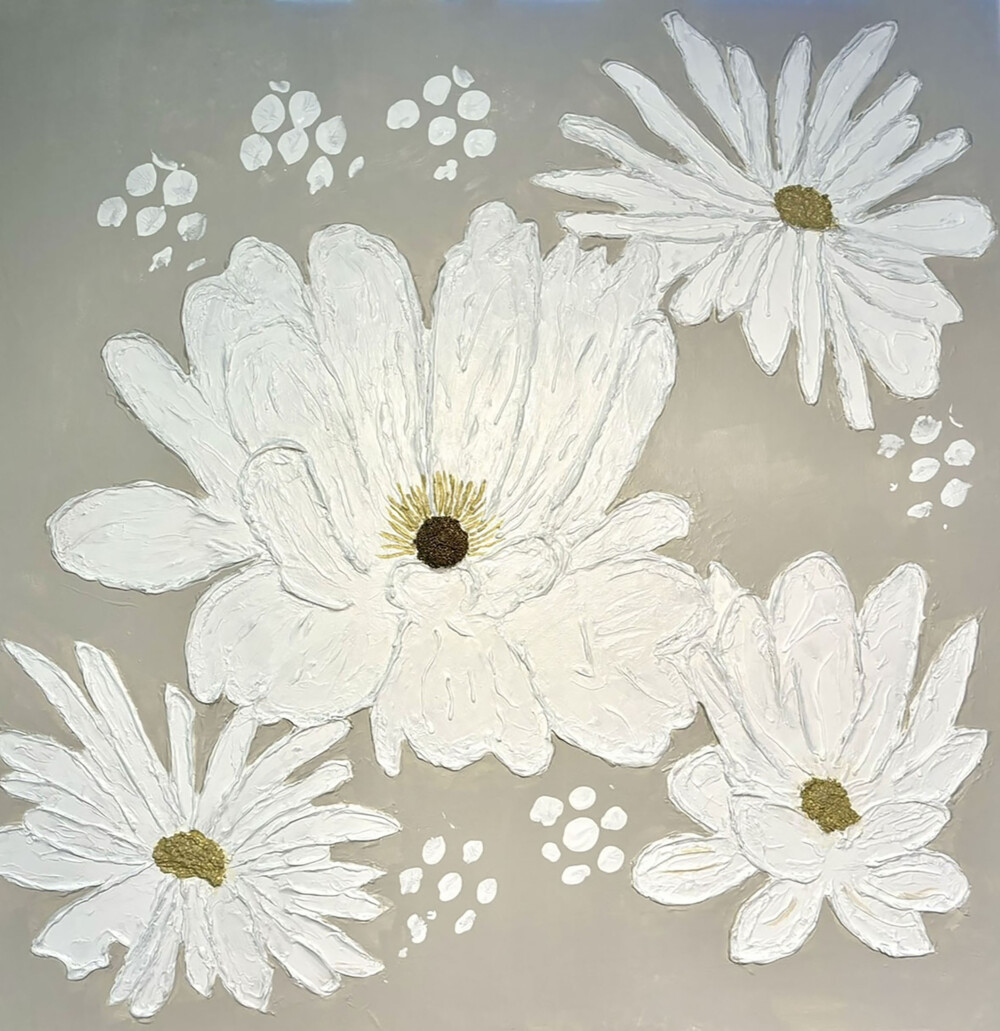 0032 Spring White Flowers 36x36" original acrylic on canvas Brenda Breck Art | Original Art painted on Canvas and Giclées | 0032 Spring White Flowers 36x36" original acrylic on canvas