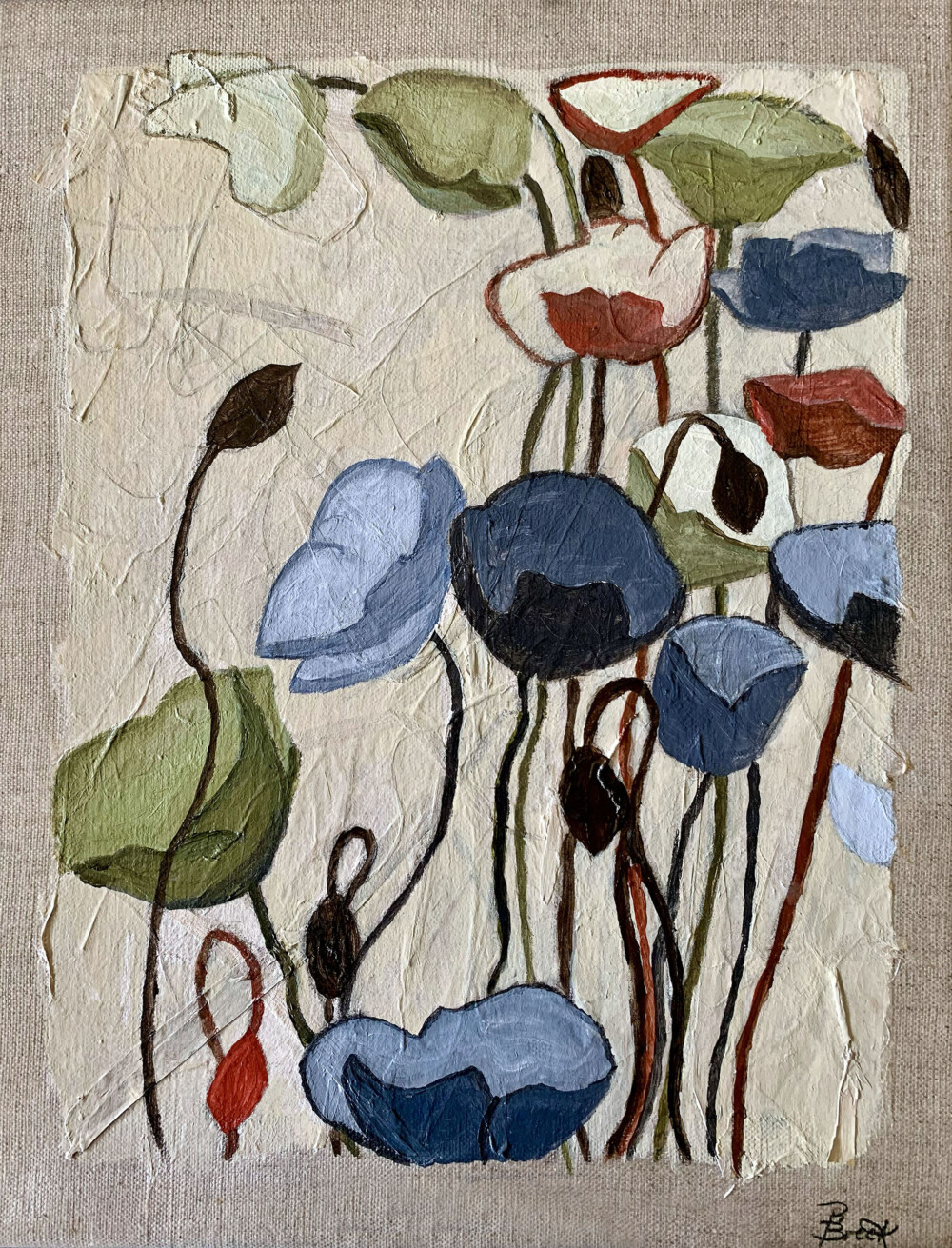 0039 Spring Poppy Flowers in Blue 24x18" giclée on canvas Brenda Breck Art | Original Art painted on Canvas and Giclées | 0039 Spring Poppy Flowers in Blue 24x18" giclée on canvas