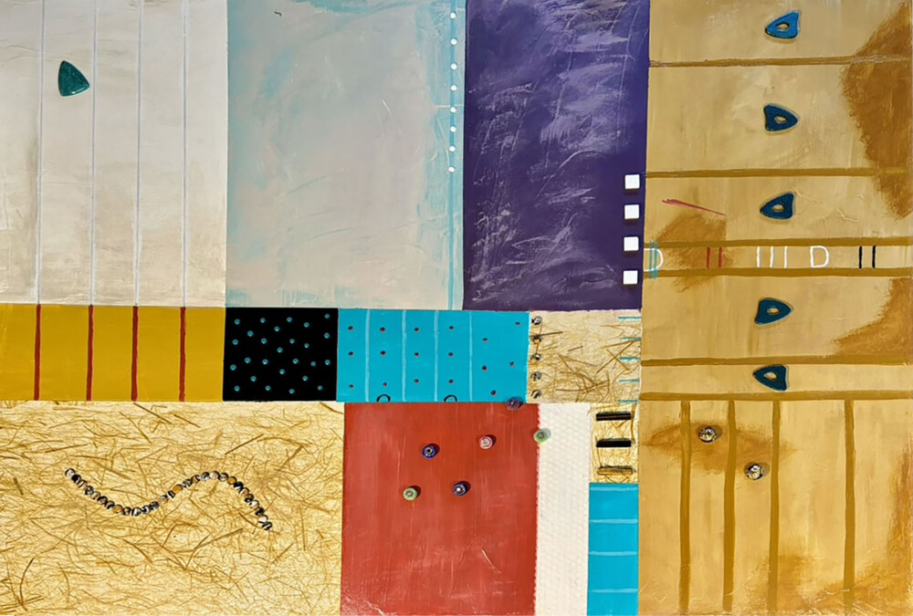 0042 Abstract Geometric Rainbow of Color and Shapes II 36x48” original mixed media acrylic on canvas Brenda Breck Art | Original Art painted on Canvas and Giclées | 0042 Abstract Geometric Rainbow of Color and Shapes II 36x48” original mixed media acrylic on canvas