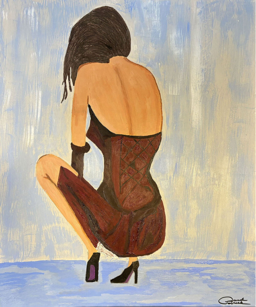 0047 Woman in Red After the Dance 17x21” original acrylic on canvas framed Brenda Breck Art | Original Art painted on Canvas and Giclées | 0047 Woman in Red After the Dance 17x21” original acrylic on canvas framed