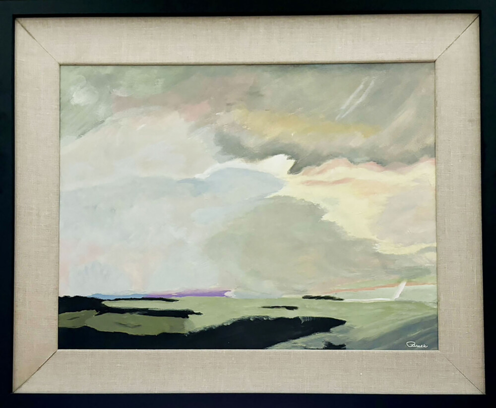 0057 Abstract Stormy Skies 25x21" original acrylic on canvas framed and matted Brenda Breck Art | Original Art painted on Canvas and Giclées | 0057 Abstract Stormy Skies 25x21" original acrylic on canvas framed and matted