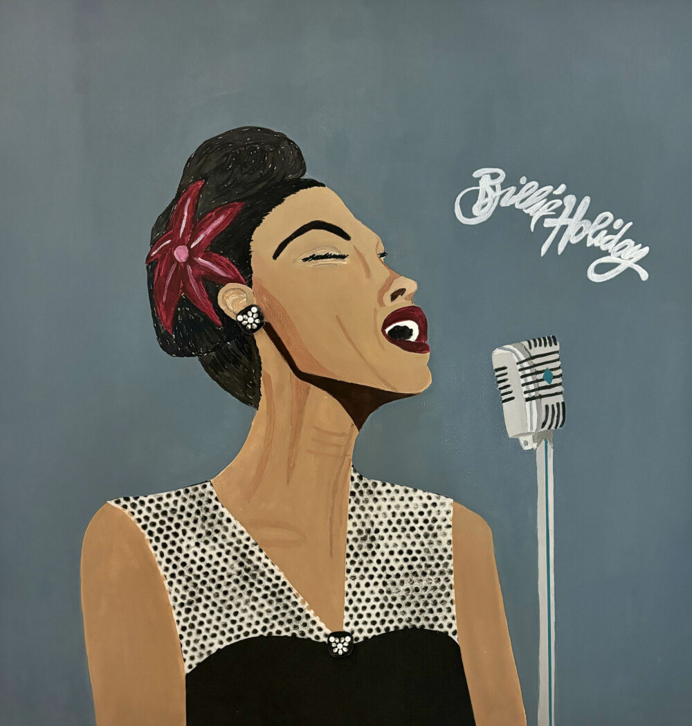 0058 Lady Day Billy Holiday 30x30" original acrylic on canvas Brenda Breck Art | Original Art painted on Canvas and Giclées | 0058 Lady Day Billy Holiday 30x30" original acrylic on canvas