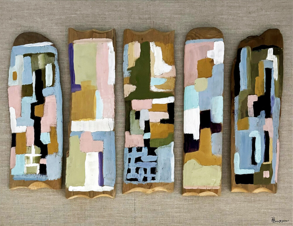 01200 Colorful Horizons Spirit Prayer Sticks mounted on linen canvas Brenda Breck Art | Original 3D Art | 01200 Colorful Horizons Spirit Prayer Sticks mounted on linen canvas