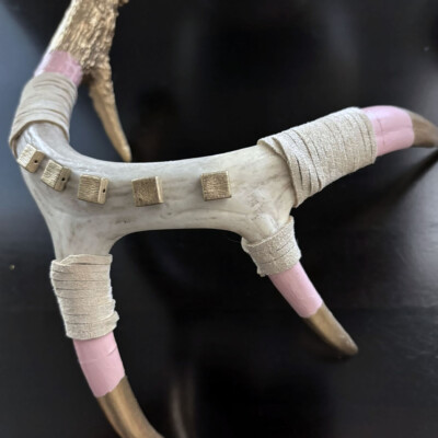 01600 Medium Pink and Gold Shed Antler with suede accents Brenda Breck Art | Original 3D Art | 01600 Medium Pink and Gold Shed Antler with suede accents