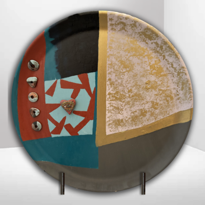 01700 Eye On You Large Melamine Plate 14" mixed media Brenda Breck Art | 01700 Eye On You Large Melamine Plate 14" mixed media | Brenda Breck Art