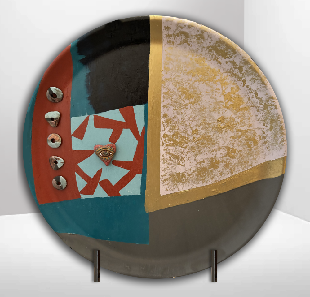 01700 Eye On You Large Melamine Plate 14" mixed media Brenda Breck Art | 01700 Eye On You Large Melamine Plate 14" mixed media | Brenda Breck Art