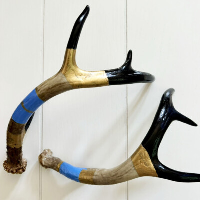 01800 Pair of Small Shed Anters in Blue and Gold Brenda Breck Art | Original 3D Art | 01800 Pair of Small Shed Anters in Blue and Gold