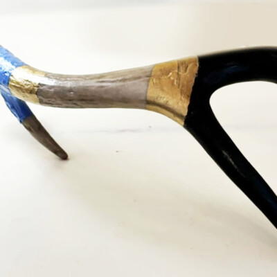 0700 Small Shed Antler in Gold and Blue Brenda Breck Art | Original 3D Art | 0700 Small Shed Antler in Gold and Blue