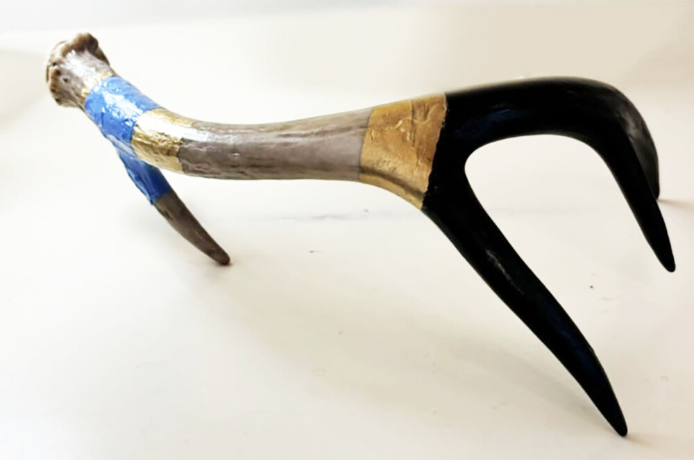 0700 Small Shed Antler in Gold and Blue Brenda Breck Art | Original 3D Art | 0700 Small Shed Antler in Gold and Blue