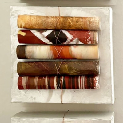 0900 Rolled Earth Tones Abstract Art (3) 8x8" mounted Brenda Breck Art | Original 3D Art | 0900 Rolled Earth Tones Abstract Art (3) 8x8" mounted