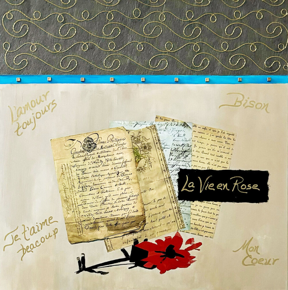 0062 French “Love Letters” 30x30 original acrylic mixed media on fine art paper Brenda Breck Art | Original Painted Art | 0062 French “Love Letters” 30x30 original acrylic mixed media on fine art paper