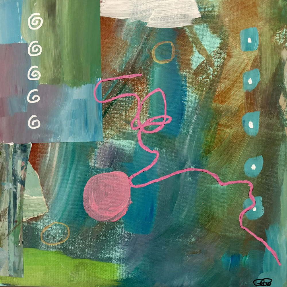 0066 Discovery Abstract 13x13" mixed media acrylic on canvas original framed BRENDA BRECK ART | 0066 Discovery Abstract 13x13" mixed media acrylic on canvas original framed