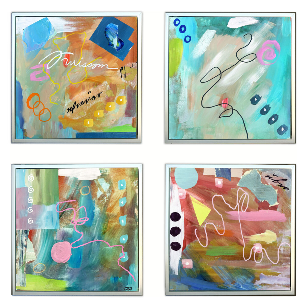 0070 Quatre Abstract original mixed media acrylic on canvas four 12x12" pieces Brenda Breck Art | 0070 Quatre Abstract original mixed media acrylic on canvas four 12x12" pieces