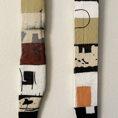 02700 Spirit Prayer Sticks in earth tones with orange accent mixed media Brena Breck Art | 02700 Spirit Prayer Sticks in earth tones with orange accent mixed media