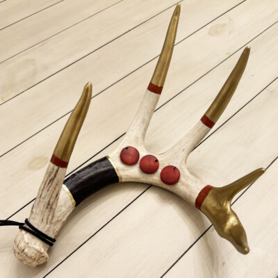 03000 Shed Antler gold, red, black, and cream with dimensional red accents mixed media BRENDA BRECK Art |