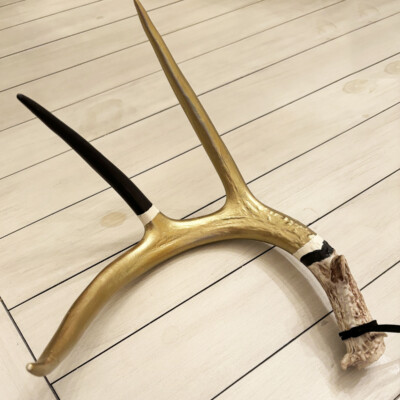 03100 Shed Antler metallic gold with black and cream accents mixed media Brenda Breck Art | 03100 Shed Antler metallic gold with black and cream accents mixed media