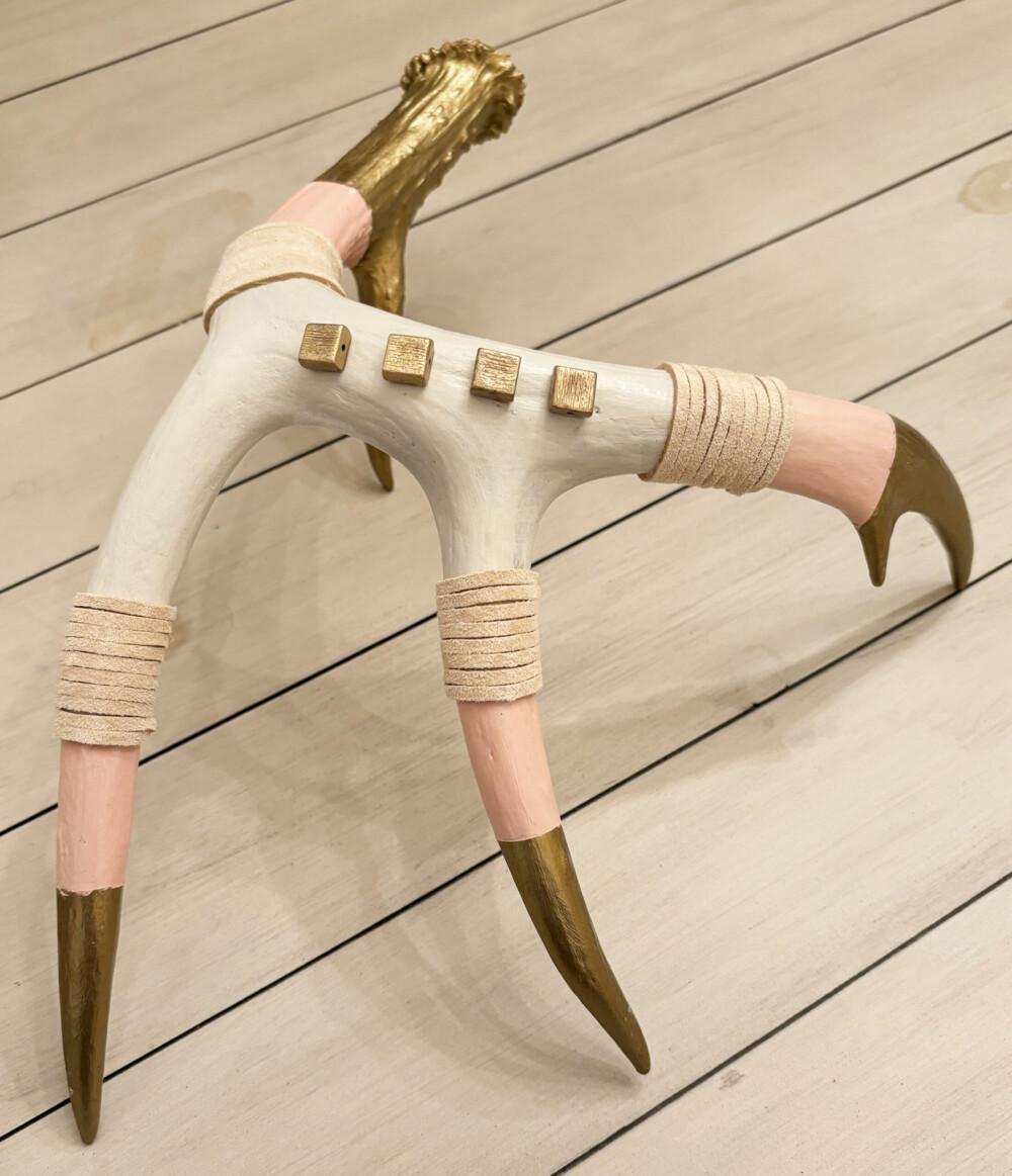 03300 Medium Cream, Pink and Gold Shed Antler with suede and dimentional accents mixed media Brenda Breck Art | 03300 Medium Cream, Pink and Gold Shed Antler with suede and dimentional accents mixed media