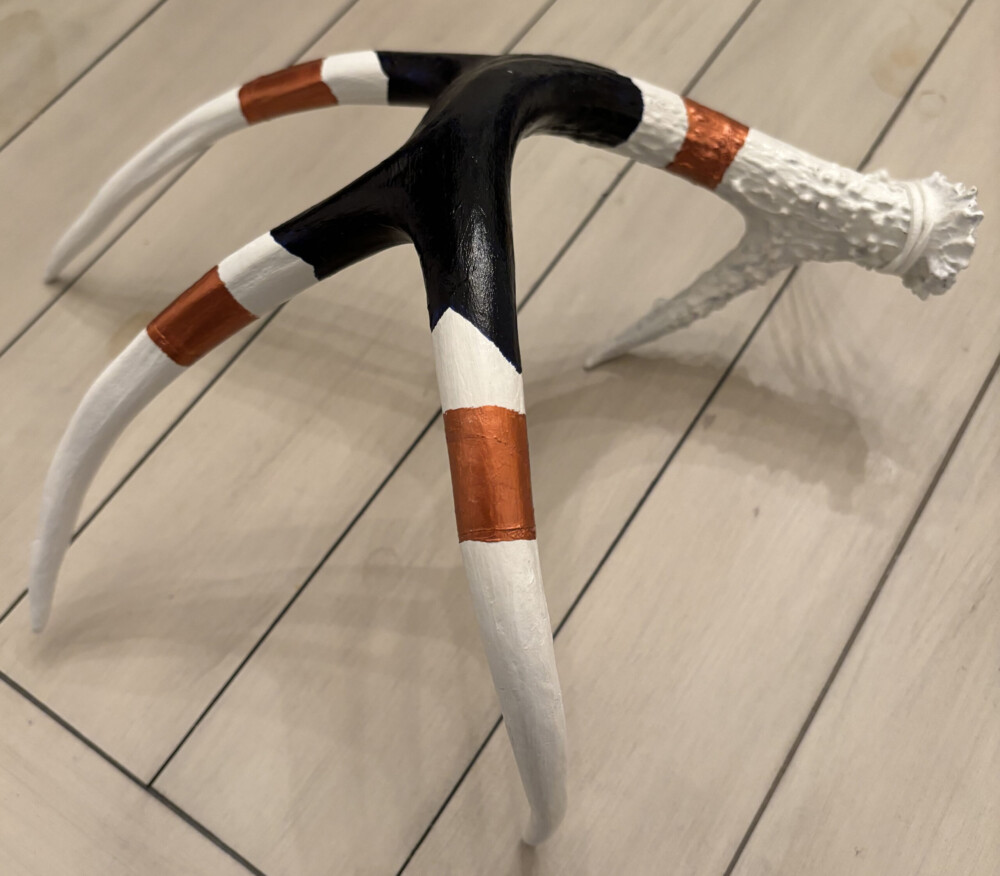 03500 Shed Antler in white with black and copper metallic accents mixed media Brenda Breck Art | 03500 Shed Antler in white with black and copper metallic accents mixed media