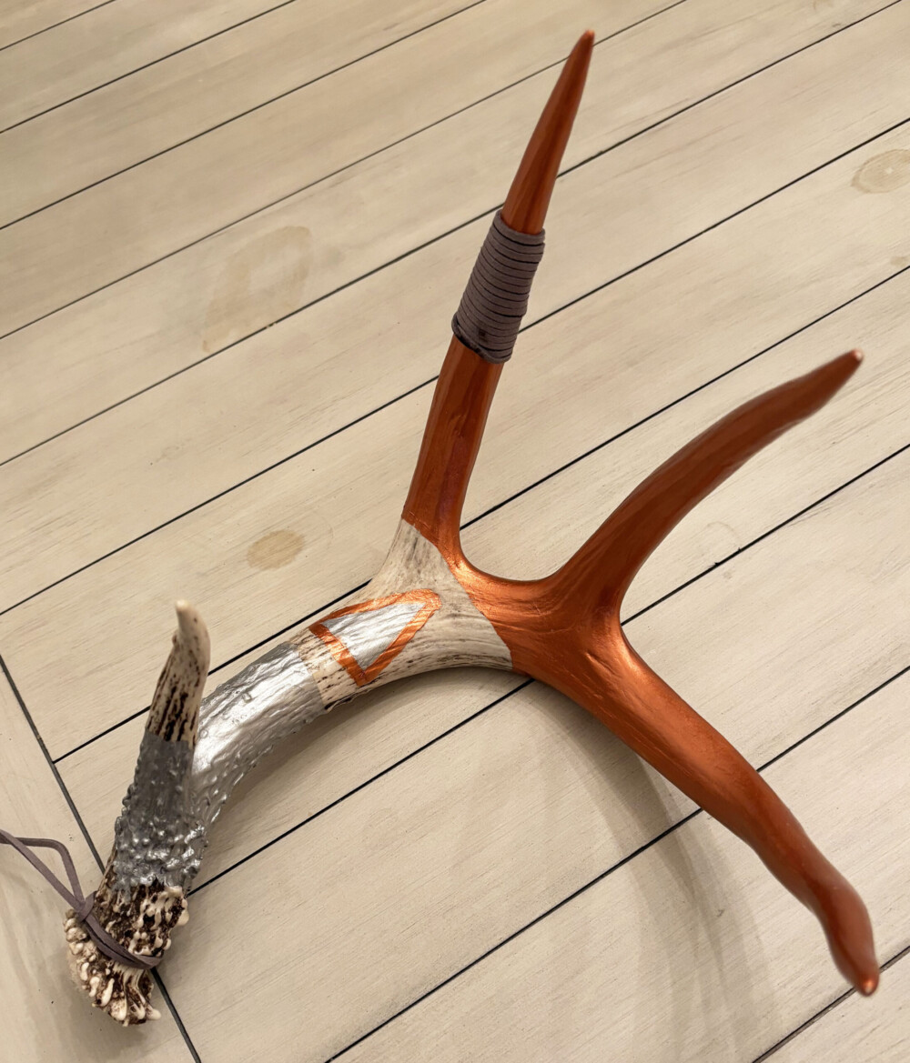 03600 Shed Antler in natural with silver and copper metallic design accents mixed media Brenda Breck Art | 03600 Shed Antler in natural with silver and copper metallic design accents mixed media