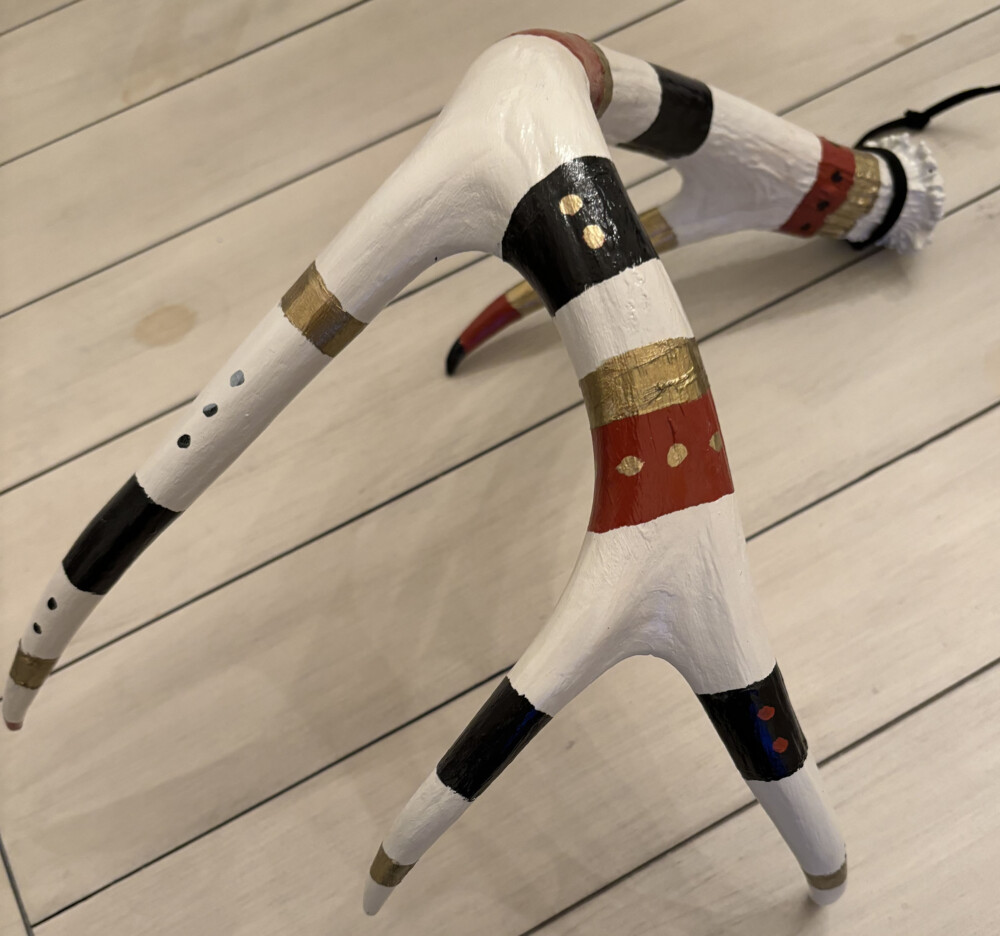 03700 Shed Antler in cream, black, red with gold metallic accents mixed media Brenda Breck Art | 03700 Shed Antler in cream, black, red with gold metallic accents mixed media