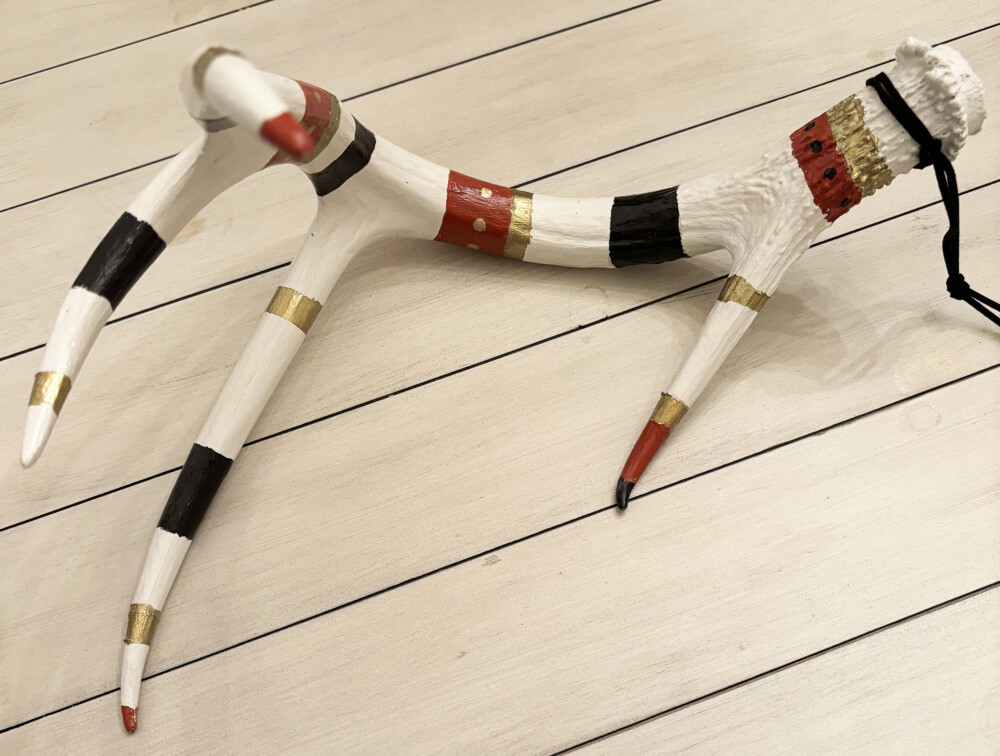 04000 Shed Antler cream, red, and black, and cream with gold metallic accents mixed media Brenda Breck Art | 04000 Shed Antler cream, red, and black, and cream with gold metallic accents mixed media