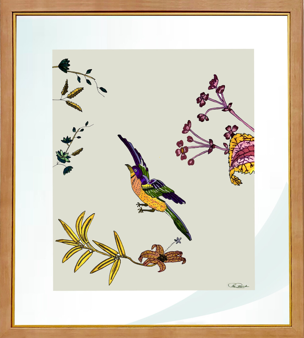 0060 Chloe Bird on Branch 21.5x28” acrylic on fine art paper framed Brenda Breck Art | 0060 Chloe Bird on Branch 21.5x28” acrylic on fine art paper framed