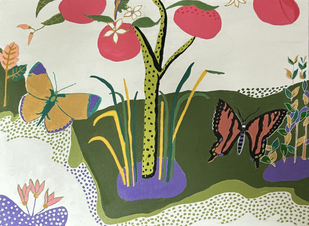 0063 Vibrant Spring Colors Figurative Butterflies 24x18 acrylic on canvas Brenda Breck Art | 0063 Vibrant Spring Colors Figurative Butterflies 24x18 acrylic on canvas