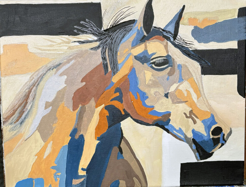 0080 Jazzy Horse 18x14 original mixed media acrylic on canvas Brenda Breck Art | 0080 Jazzy Horse 18x14 original mixed media acrylic on canvas