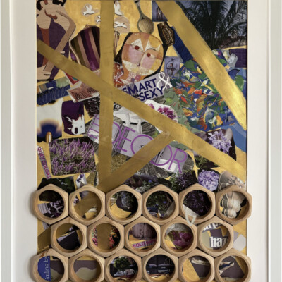 04100 Abstract 3D Collage Purple Haze 23.5x29.5” collage mixed media matted and framed Brenda Breck Art | 04100 Abstract 3D Collage Purple Haze 23.5x29.5” collage mixed media matted and framed